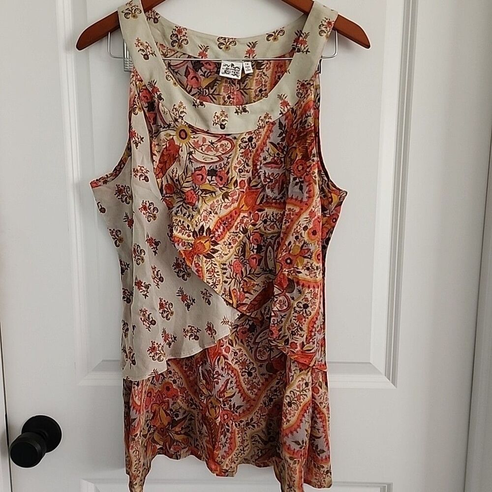 Parsley & Sage Blouse Womens Size 1X Orange Floral Sleeveless Cami Boho Tank Top